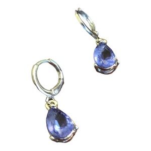 Yaomiao Crystal Dangle Cubic Zirconia Water Drop Earrings Blue/Silver Women